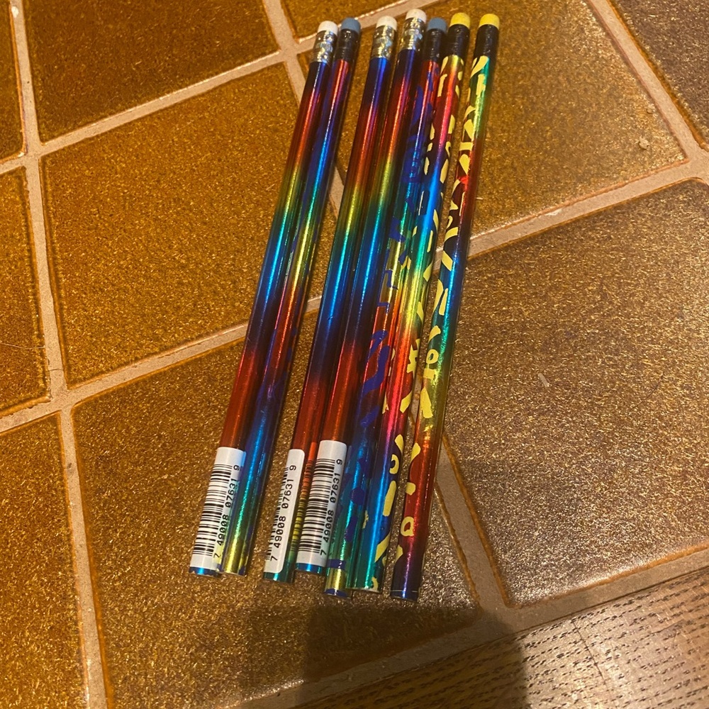 Rainbow Vintage Y2K Metallic Party Pencils with Erasers Stars - Multicolor